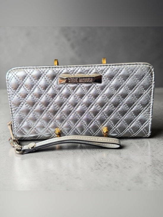 Steve Madden Handbags - Steve Madden Metallic Silver Wallet Clutch with Strap | NWOT